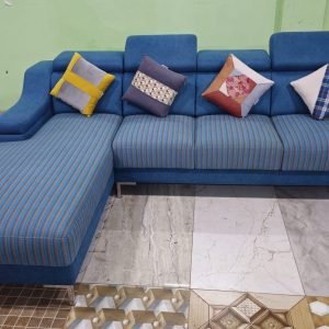 L-Shaped Sofa with Lounger & Headrest – Customizable in Blue
